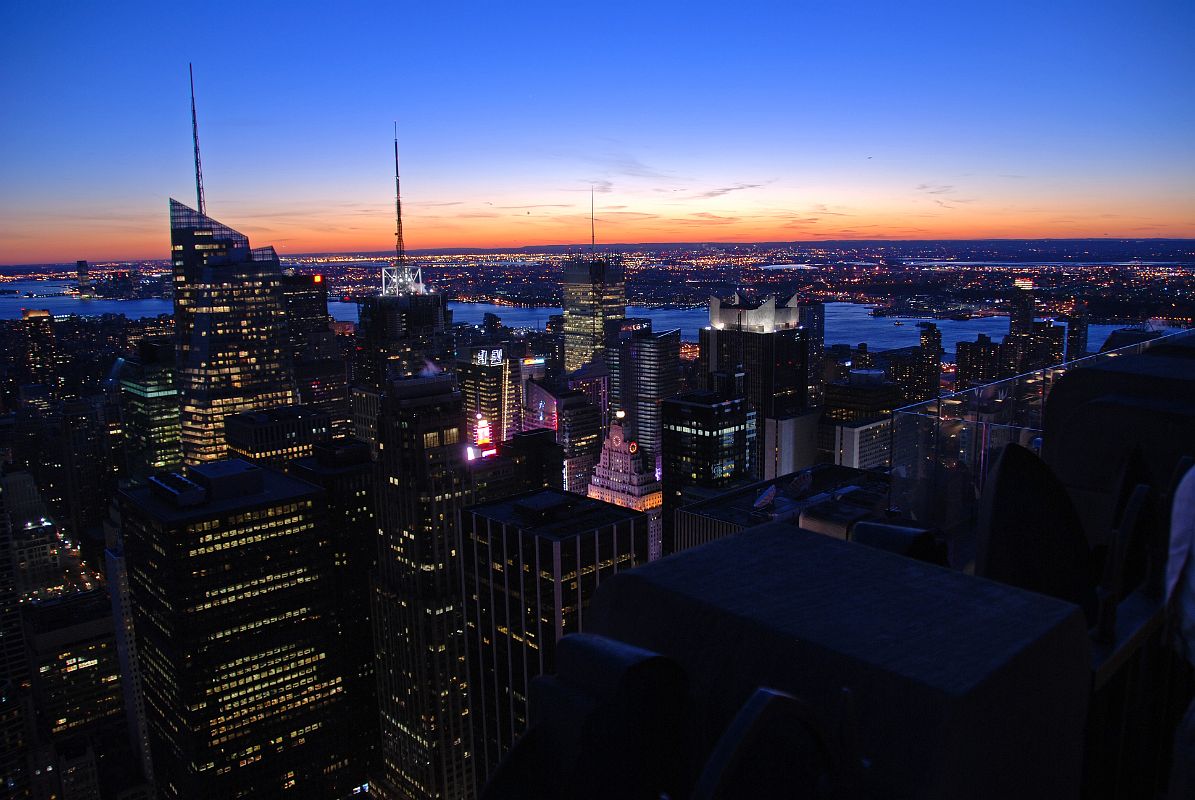 New York City Top Of The Rock 16 After Sunset Southwest, Bank of America Tower, Times Square Area Close Up, New York Times Building